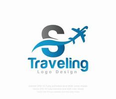 brief s reizen logo en vliegtuig logo vector