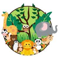 vector schattige jungle dieren in cartoon stijl, wilde dieren, dierentuin ontwerpen voor achtergrond, babykleding. handgetekende karakters