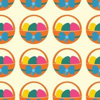 Pasen patroon met mand met gekleurde eieren en boog. kleur vector illustratie.