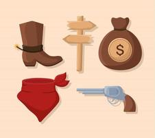 vijf cowboy items vector