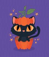 halloween kat Aan een pompoen vector