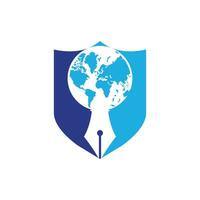 pen penpunt en wereldbol logo vector. onderwijs logo. institutioneel en leerzaam vector logo ontwerp.