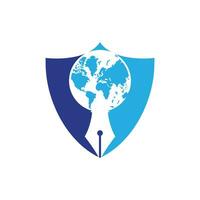 pen penpunt en wereldbol logo vector. onderwijs logo. institutioneel en leerzaam vector logo ontwerp.
