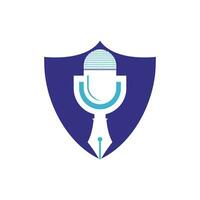 pen microfoon conferentie podcast radio logo ontwerp. onderwijs podcast vector logo ontwerp.