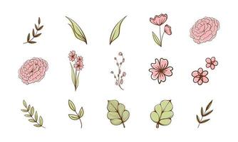 reeks van schattig bloemen botanisch abstract bloemen en bladeren. boho tekening vector illustraties.