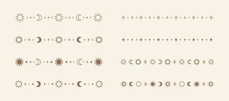 hemel- mysticus scheidingsteken reeks met zon, sterren, maan fasen, halve manen. overladen boho magisch verdeler decoratief element vector