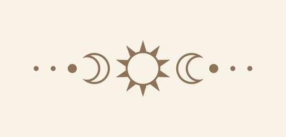 hemel- tekst verdeler met zon, sterren, maan fasen, halve manen. overladen boho mysticus scheidingsteken decoratief element vector