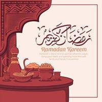 hand getrokken illustratie van ramadan kareem iftar feestviering. islamitische heilige maand 1442 h. vector