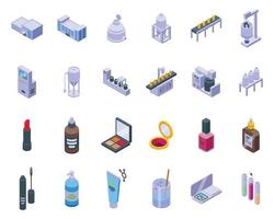 schoonheidsmiddelen productie pictogrammen reeks isometrische vector. spa schoonheid vector