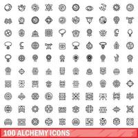 100 alchimie pictogrammen set, schets stijl vector