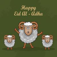 eid al-adha wenskaarten met hand getrokken schapen op groene achtergrond. vector