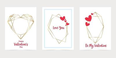 Valentijnsdag kaart met gouden zeshoekige frames. hou van je papieren kaart envelop. gouden veelhoekige framekaarten vector