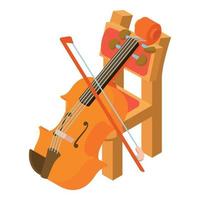 viool icoon isometrische vector. boog musical instrument in de buurt houten stoel icoon vector