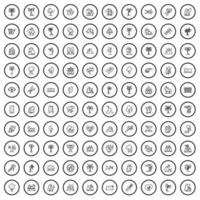 100 boom pictogrammen set, schets stijl vector