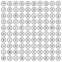 100 massamedia iconen set, Kaderstijl vector