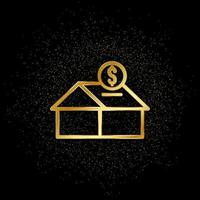 huis, geld, bank goud icoon. vector illustratie van gouden deeltje achtergrond. echt landgoed concept vector illustratie .