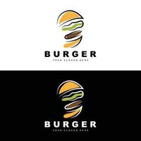 hamburger logo, snel voedsel ontwerp, brood en groenten vector, snel voedsel restaurant merk icoon illustratie vector