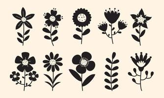 silhouet tekening van bloemen en planten vector