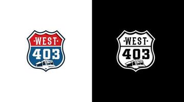 west vrachtauto route logo teken vervoer badges icoon ontwerp vector