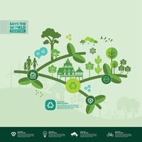 opslaan de wereld samen groen ecologie vector illustratie.