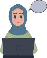 mooi Moslim hijab werken meisje Dames vrouw met laptop illustratie vector