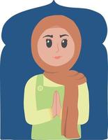 mooi jong meisje met groet houding hijab Moslim Ramadan kareem eid mubarak illustratie vector