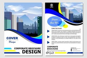 brochure Sjablonen, flyers, brochures, affiches, Hoes ontwerpen, lay-out ruimten voor foto achtergronden, vector illustratie Sjablonen in a4 maat. blauw geel kleur brochure met Golf patroon