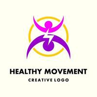 lichaam beweging icoon. sport- elegant vector logo sjabloon. logo voor een gezond gymnastiek groep of gemeenschap. 2 persoon vorm icoon en macht icoon in een cirkel