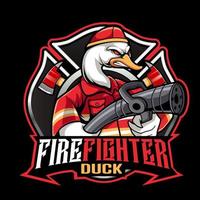 zwaan brandweerman mascotte logo. brand afdeling kenteken. vector illustratie