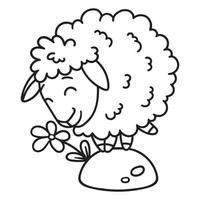 schaap met een bloem. Gekleurde pagina's. vector