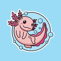 schattig axolotl tekenfilm karakter premie vector grafiek in stickers stijl