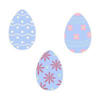 reeks van drie Pasen eieren in modieus blauw met gemakkelijk patronen van golvend lijnen, stippen, bloemen en sterren vector