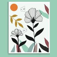 vector kleuren botanisch muur kunst gebladerte lijn kunst hand- tekening met abstract fabriek en bloem kunst kaart sjabloon banier achtergrond, ontwerp element, abstract achtergronden verzameling.