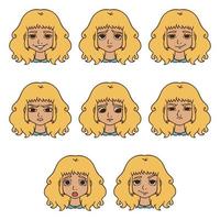 set van vrouw emoties. gezichtsuitdrukking. vector