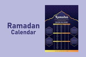 Ramadan kareem Islamitisch kalender sjabloon en sehri ifter tijd schema vector