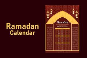 Ramadan kareem Islamitisch kalender sjabloon en sehri ifter tijd schema vector