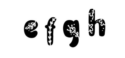 vintage bloemen vetgedrukte letters efgh logo lente. klassieke zomerbriefontwerpvectoren met zwarte kleur en bloemenhand getekend met monoline-patroon vector