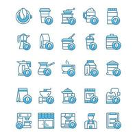 set van koffie iconen met blauwe stijl. vector