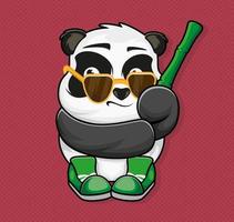 panda met zonnebril, bamboe en sneakers. sticker. patch. kleding. vector illustratie ontwerp.