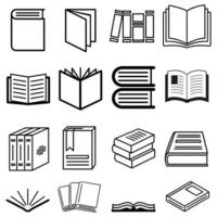 boeken vector pictogrammen set. boek icoon. bibliotheek illustratie symbool verzameling. onderwijs logo of teken.