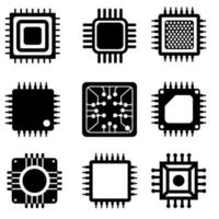 microchip vector pictogrammen set. CPU illustratie symbool verzameling. kern icoon of teken.