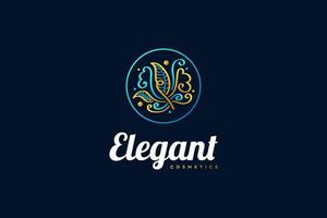 elegant bloem en blad logo met hand- getrokken stijl in blauw en goud helling concept. geschikt voor, schoonheid, kunstmatig, spa, boetiek, of mode merk logo vector