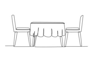 single een lijn tekening modern dining tafel in de keuken. keuken kamer concept doorlopend lijn trek ontwerp grafisch vector illustratie