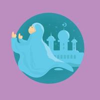 een vrouw vervelend een sluier is bidden in voorkant van een moskee vector illustratie. geschikt voor Ramadan en eid in beeld brengen - bidden karakter