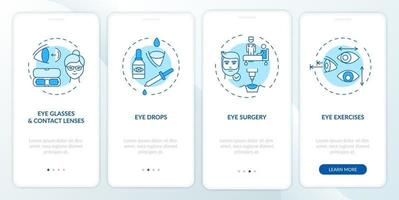 oogziekten behandelingsmethoden onboarding mobiele app-paginascherm met concepten vector