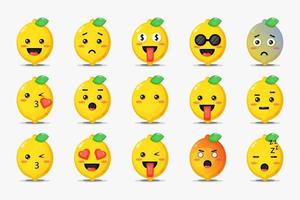 set van schattige citroen met emoticons vector