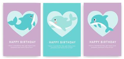 set baby shower kaarten met schattige dolfijn. vector