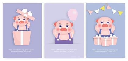 set baby shower kaarten en verjaardagskaarten met hartje. vector