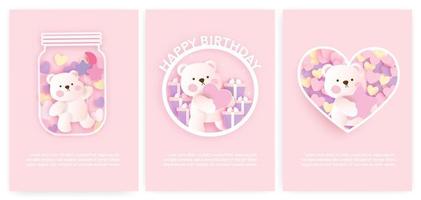 set baby shower kaarten en verjaardagskaarten met schattige beer. vector