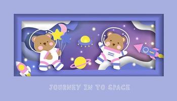 babydouche kaart met schattige teddybeer staande op de maan vector